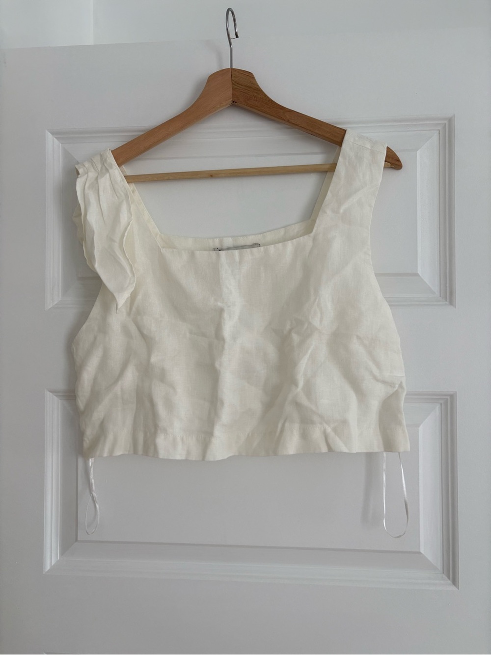 Zara Cream Square-Neck Crop Top with Ruffle Strap Detail